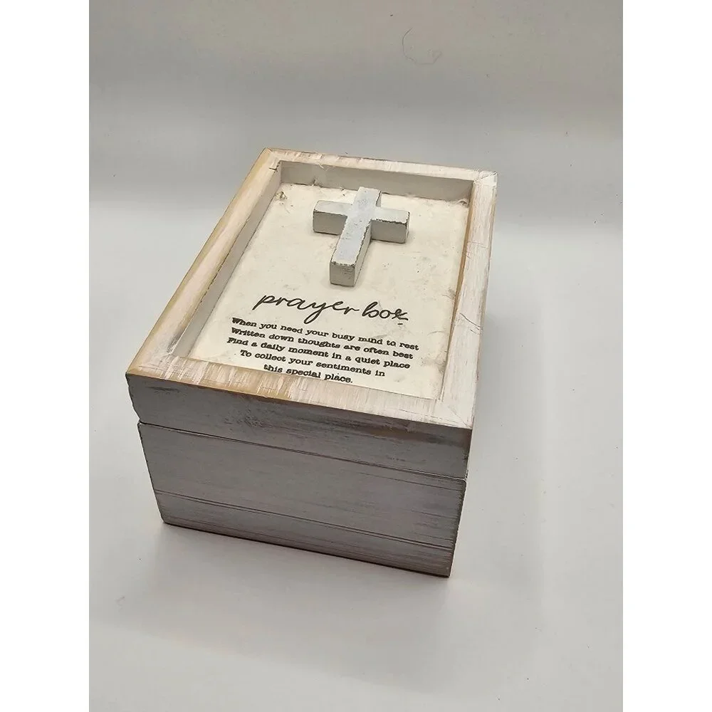 Rustic Wooden Prayer Box With White Cross &‎ Sentimental Quote